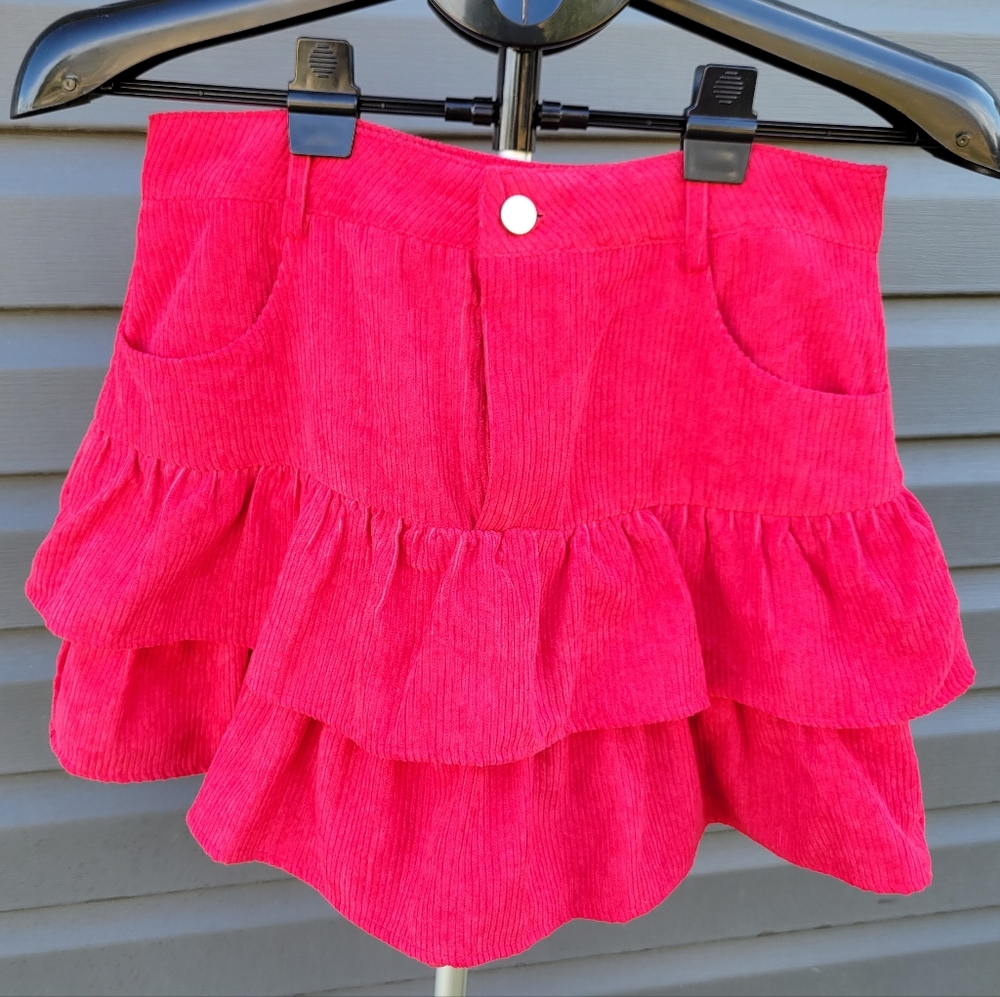 Red Corduroy Ruffle Skirt